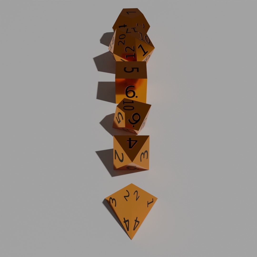 Orange Metal Dice Set Low-poly 3D model_5