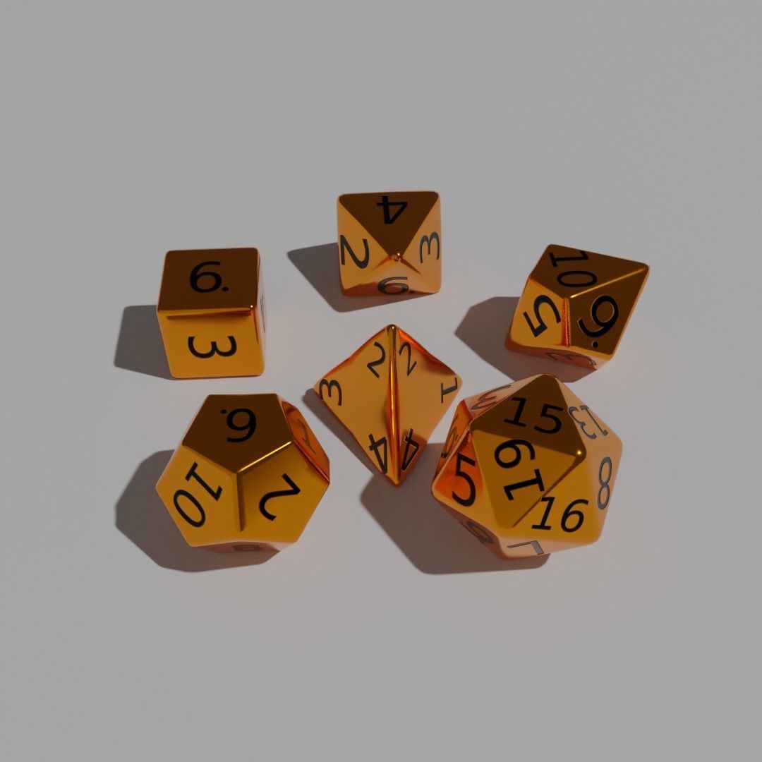 Orange Metal Dice Set Low-poly 3D model_1