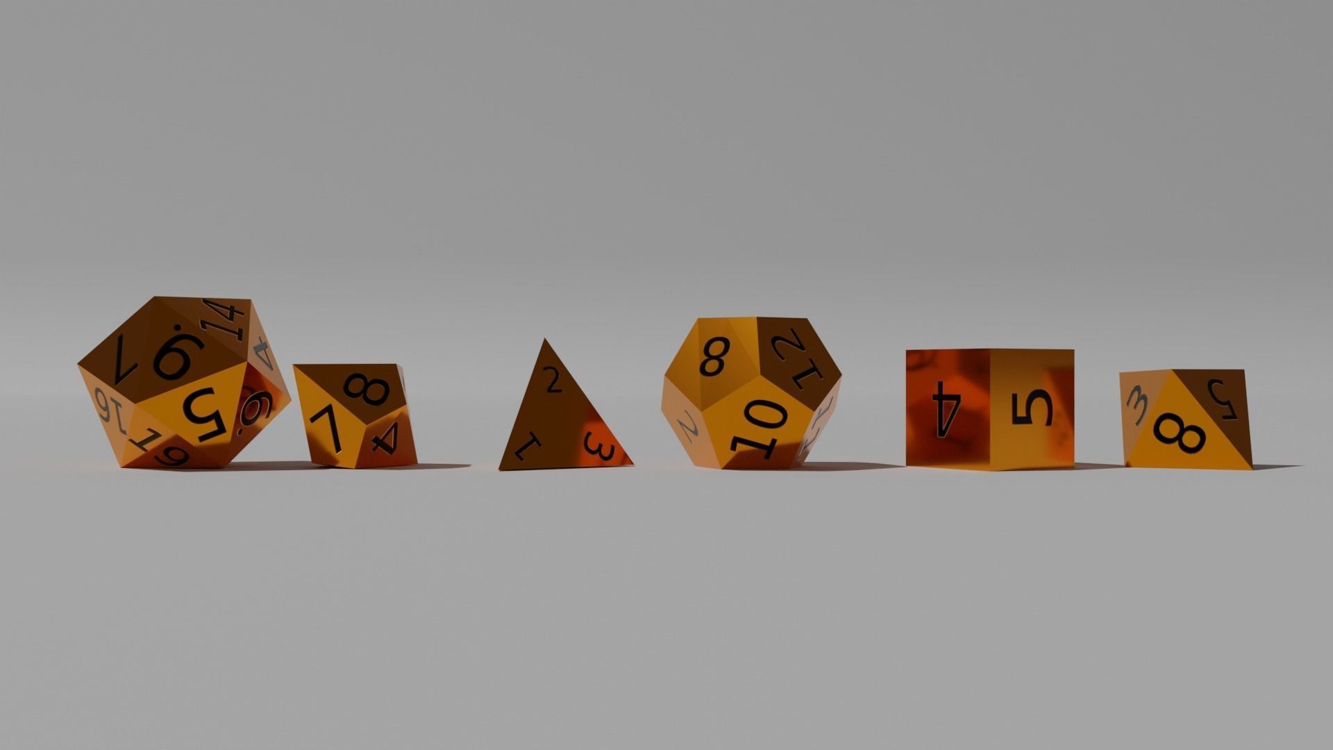 Orange Metal Dice Set Low-poly 3D model_3