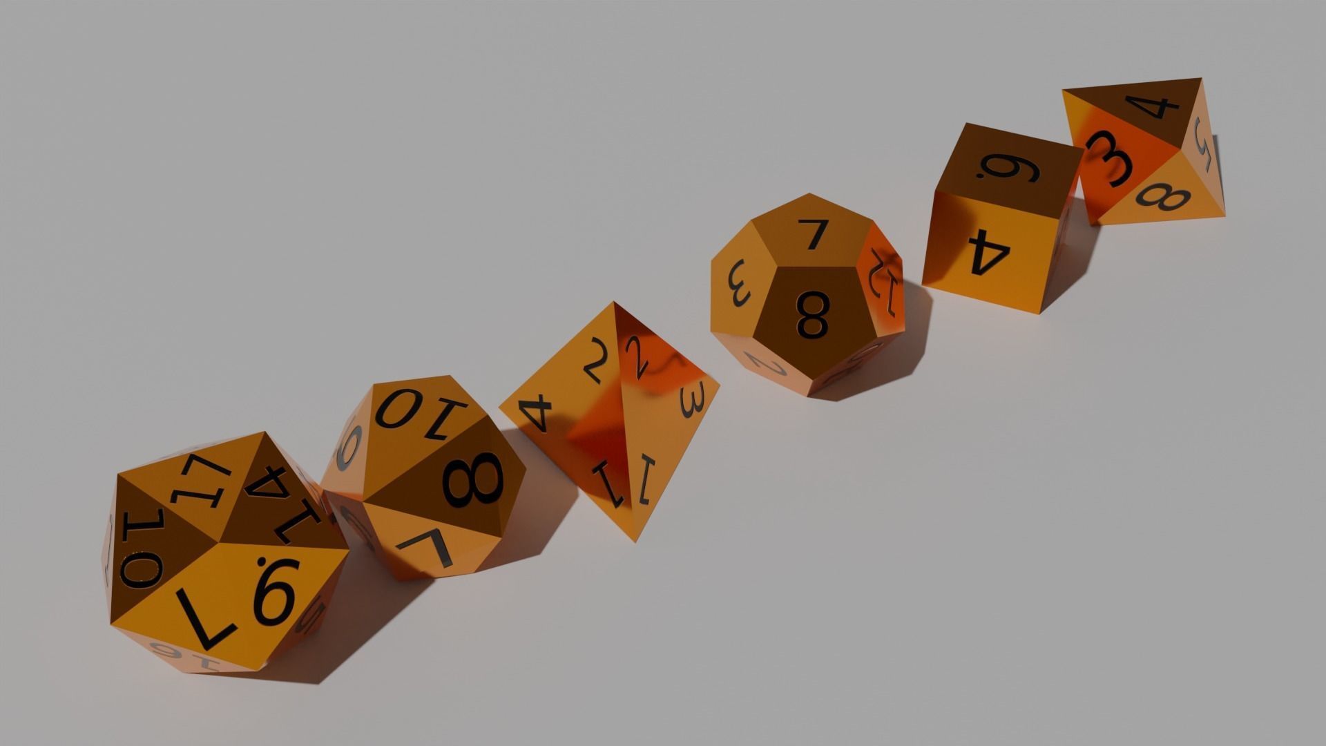 Orange Metal Dice Set Low-poly 3D model_6