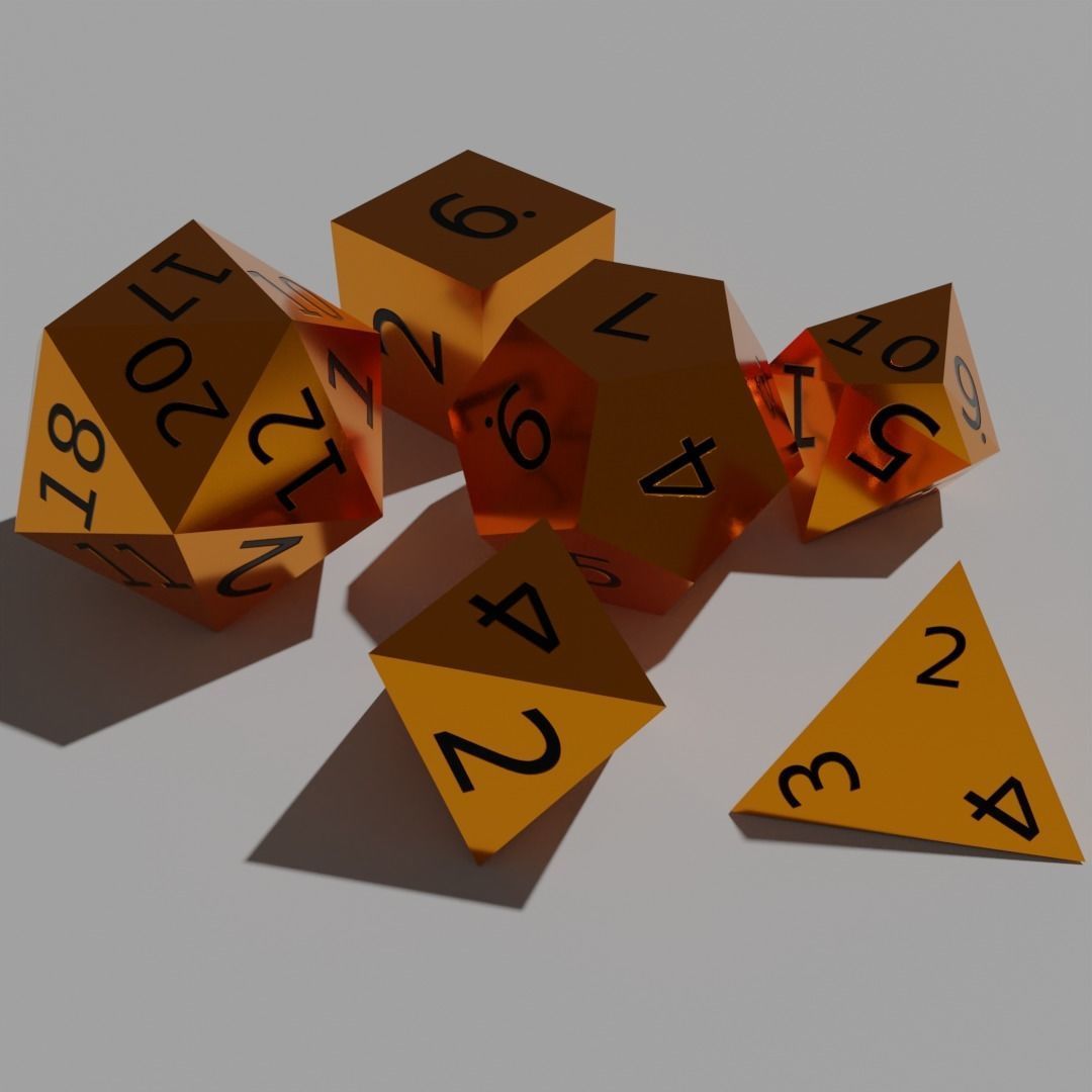Orange Metal Dice Set Low-poly 3D model_4
