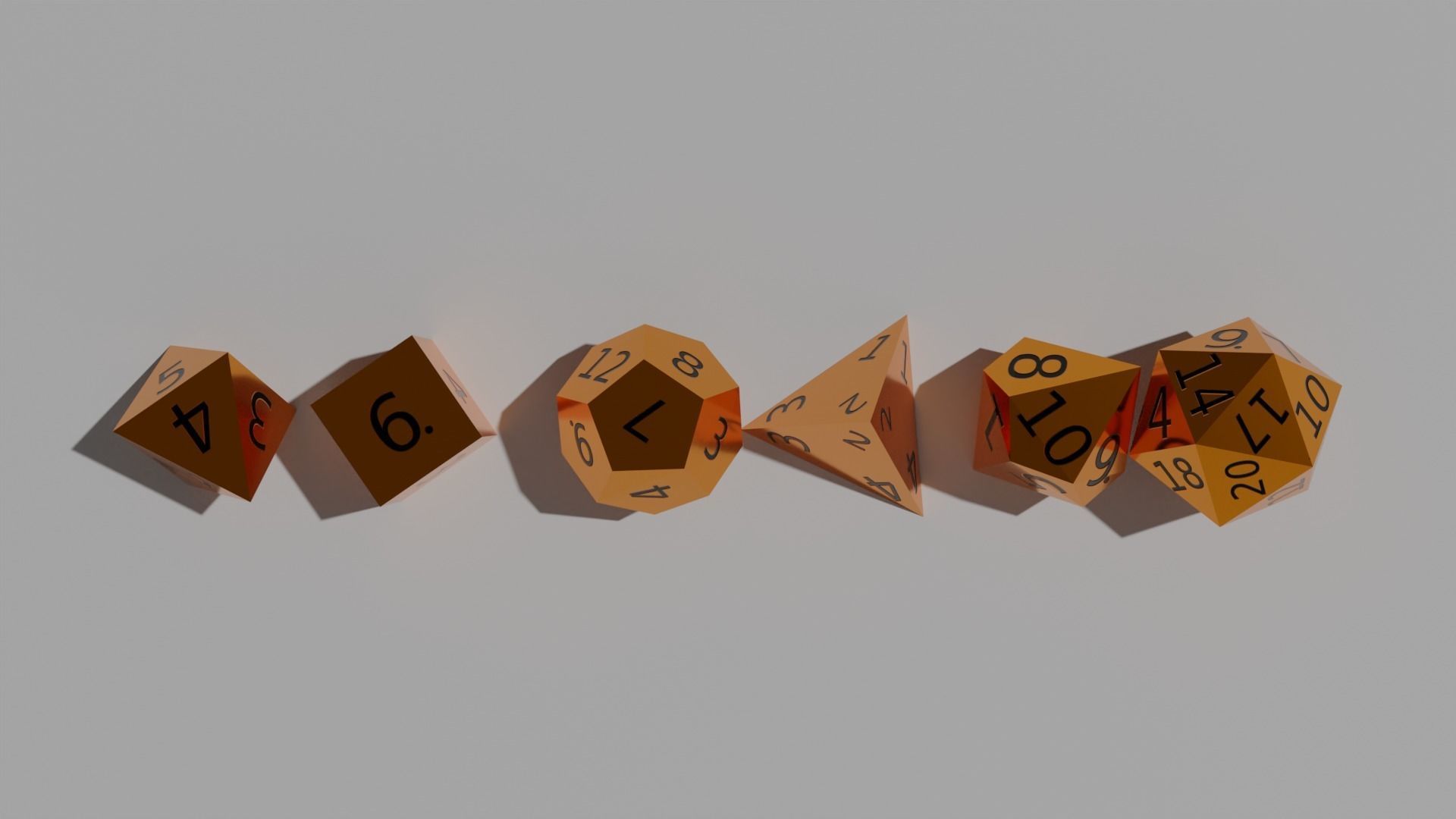 Orange Metal Dice Set Low-poly 3D model_2
