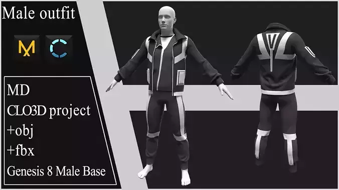 Male Outfit Marvelous Designer project  3D model