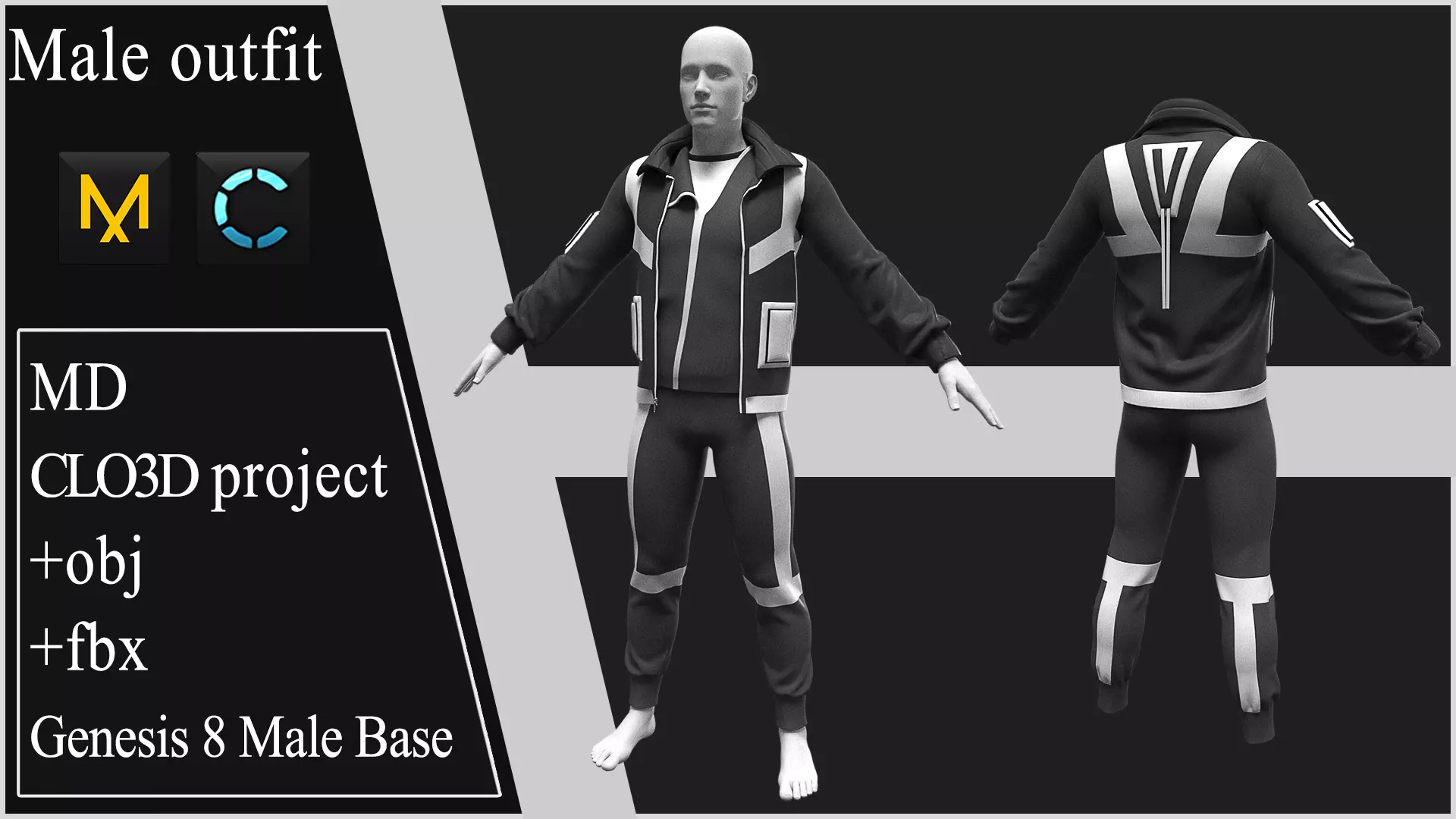 Male Outfit Marvelous Designer project  3D model_0
