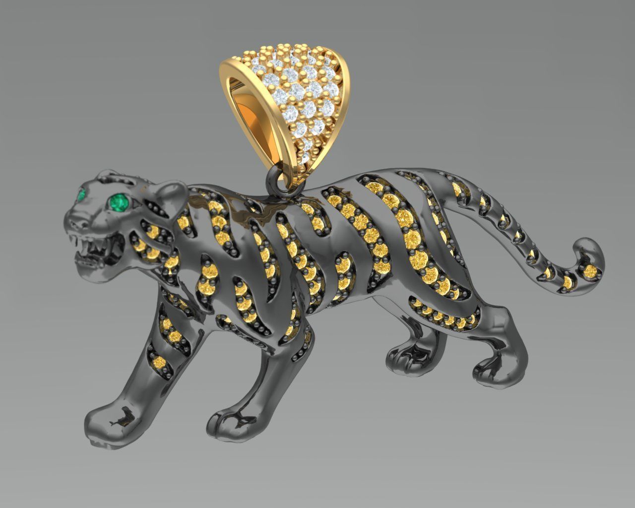 Tiger pendant 4 cm with stones 3D print model_4