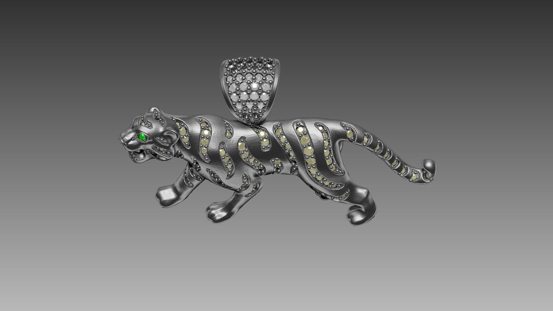 Tiger pendant 4 cm with stones 3D print model_6