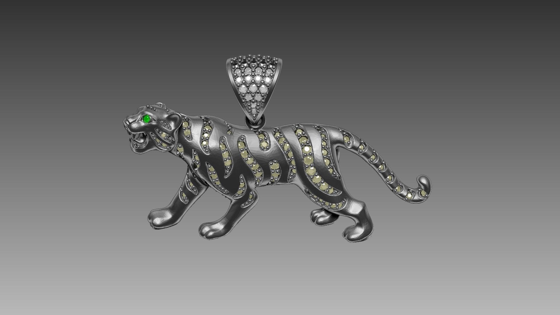 Tiger pendant 4 cm with stones 3D print model_7