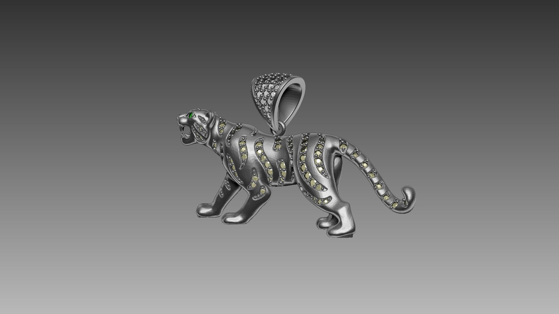 Tiger pendant 4 cm with stones 3D print model_3