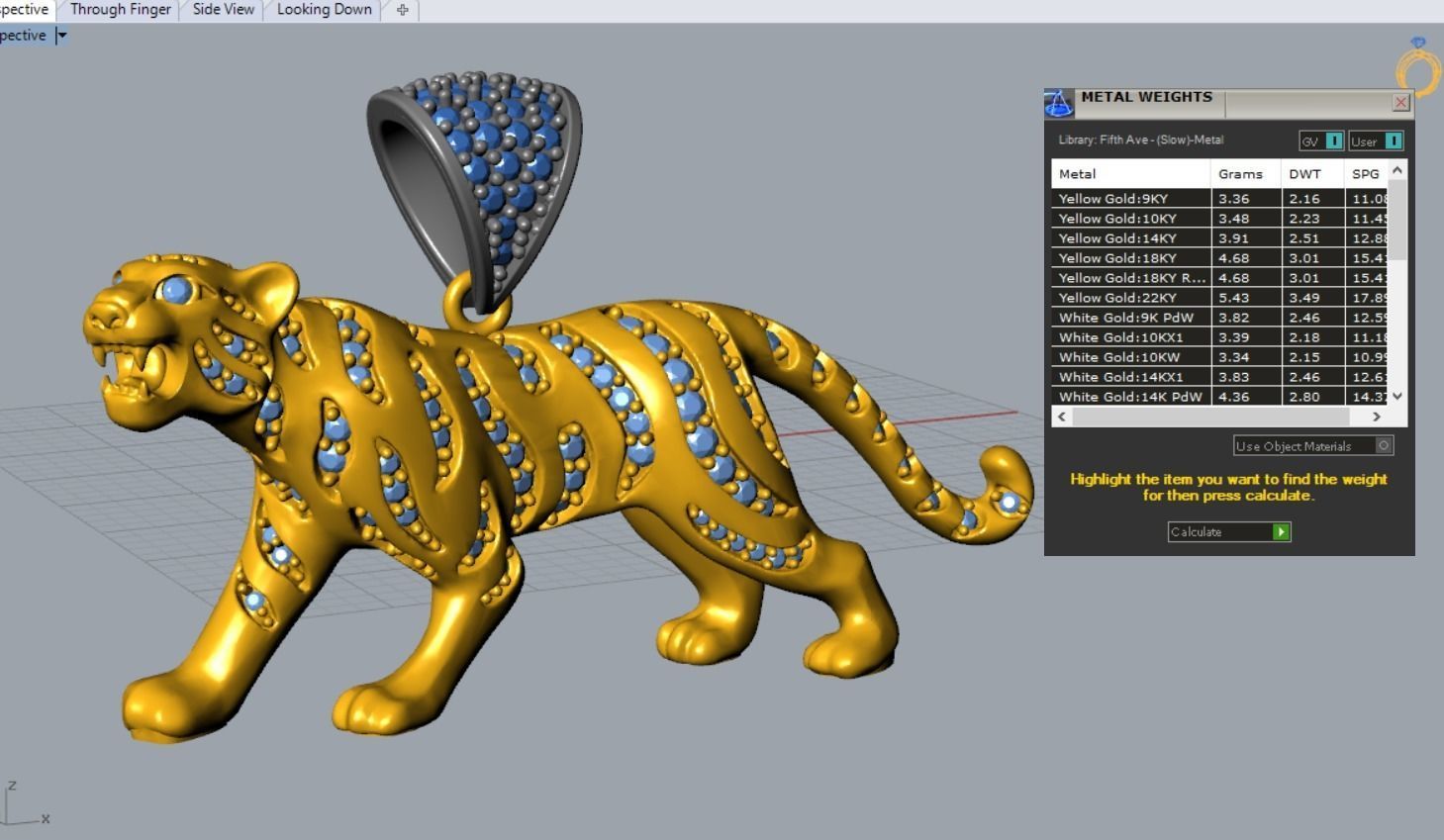 Tiger pendant 4 cm with stones 3D print model_1