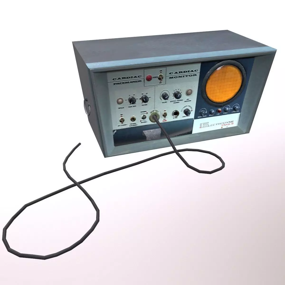 Cardiac monitor 1960 model Low-poly 3D model_0