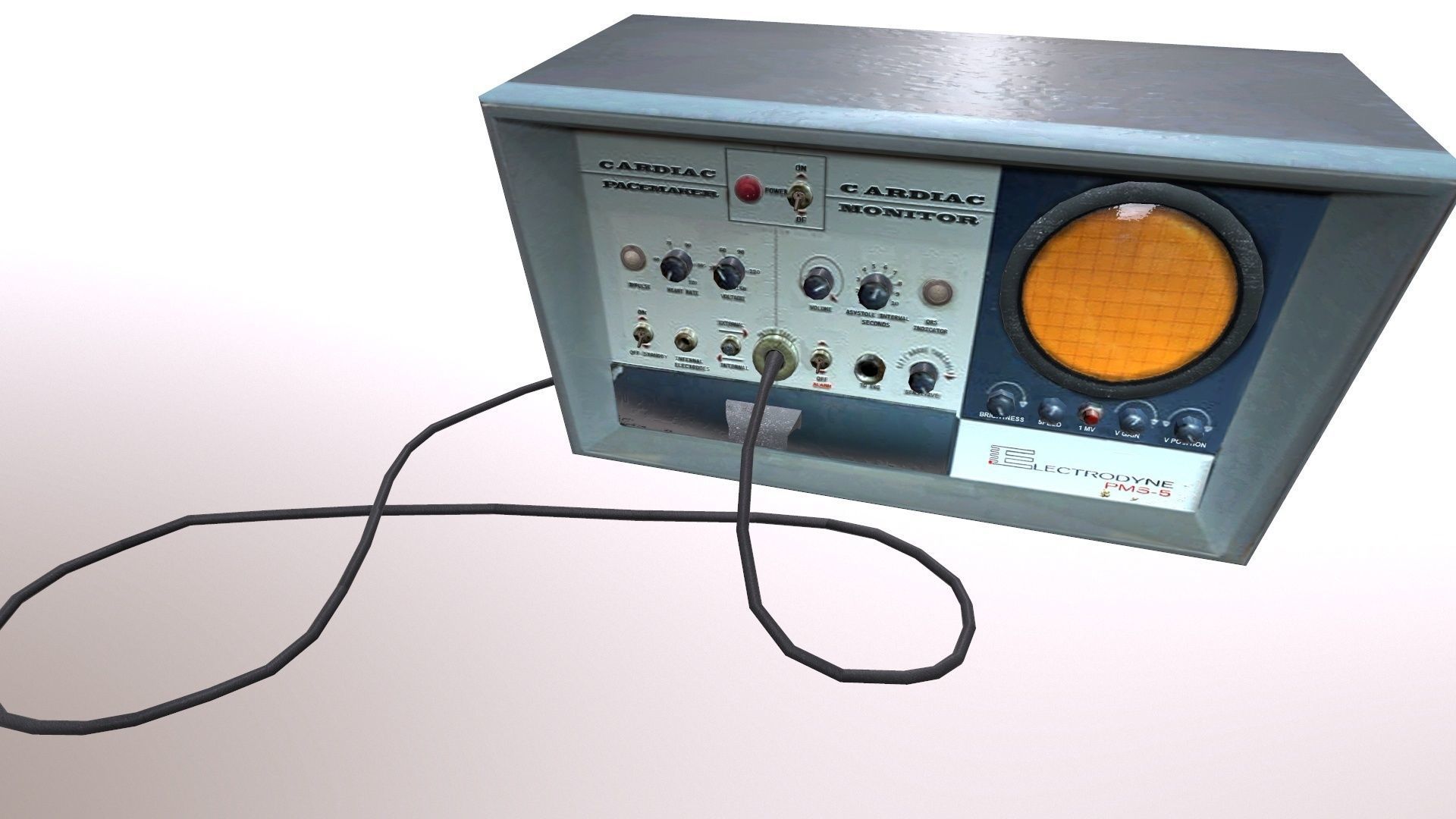Cardiac monitor 1960 model Low-poly 3D model_2