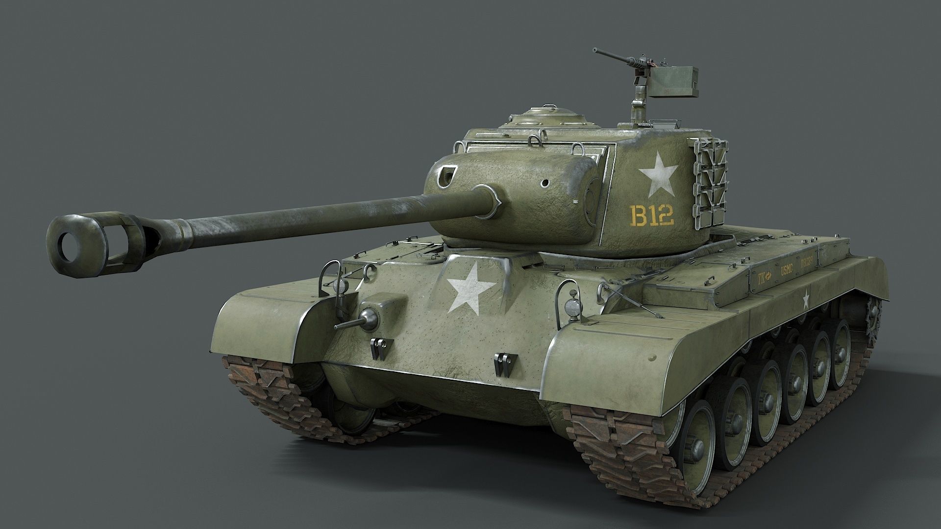 M26 Pershing  Low-poly 3D model_4