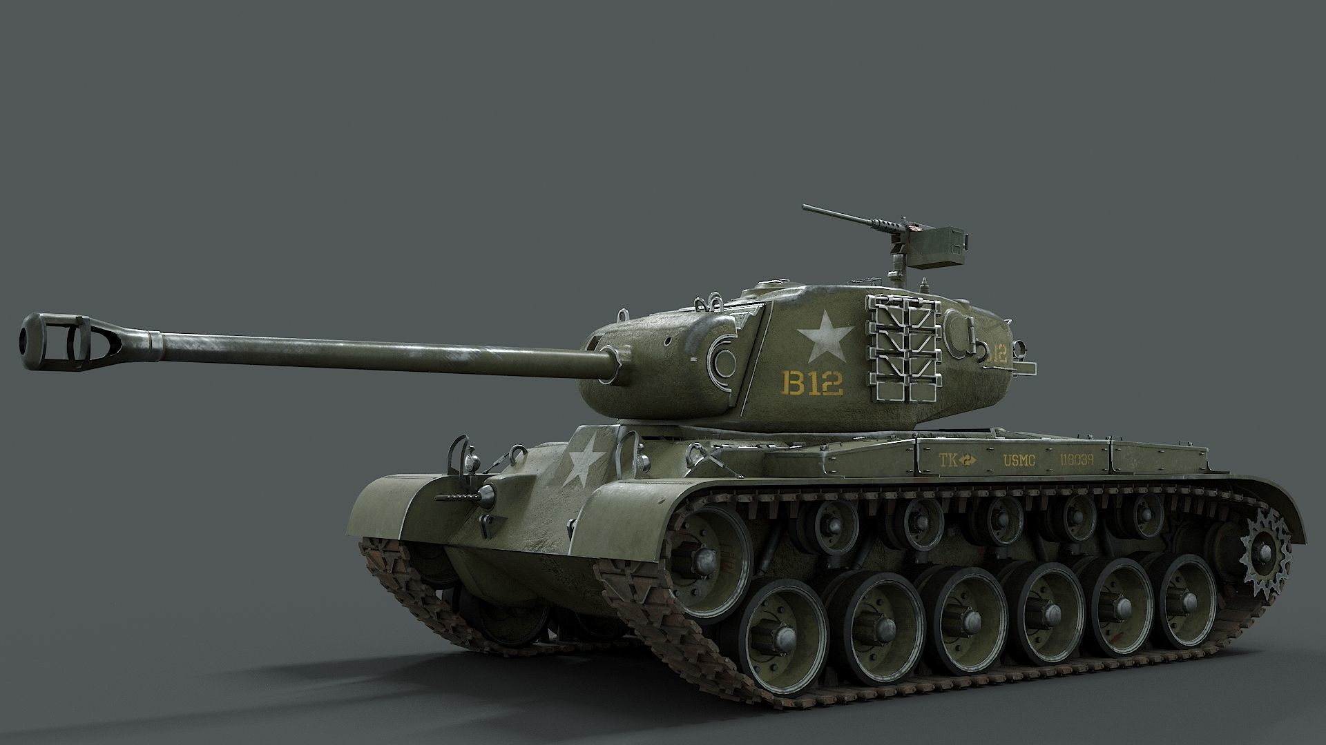 M26 Pershing  Low-poly 3D model_8