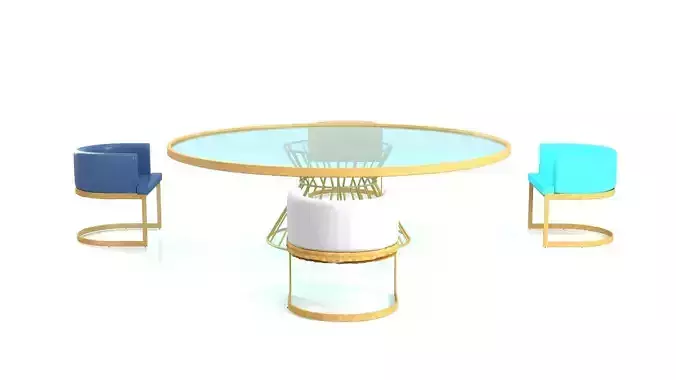 Requien Chairs and Rounded Table serie California Dream Low-poly 3D model