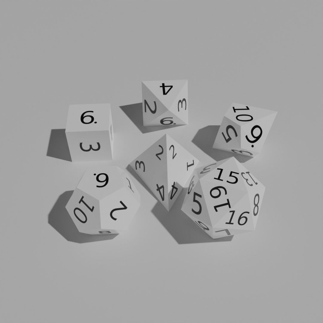 White Plastic Dice Set Low-poly 3D model_2