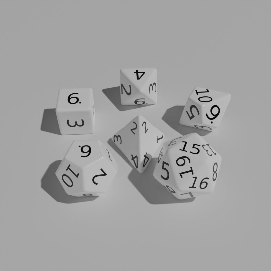 White Plastic Dice Set Low-poly 3D model_1