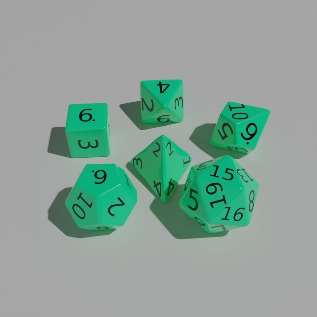 Teal Plastic Dice Set Low-poly 3D model_2