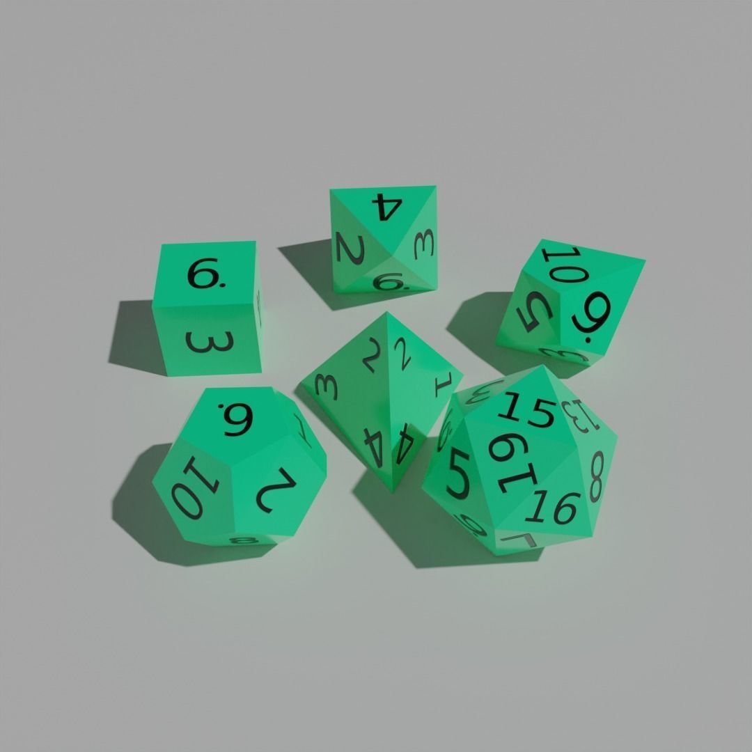 Teal Plastic Dice Set Low-poly 3D model_1