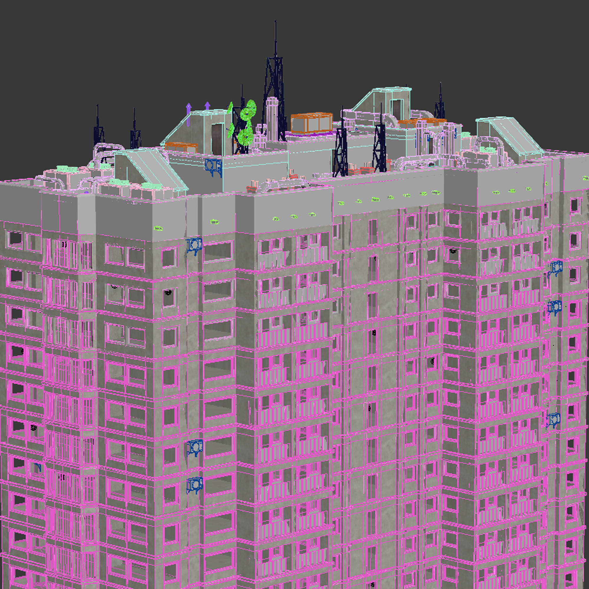 Building Skyscraper City Town Downtown Office Space Work Street Low-poly 3D model_7