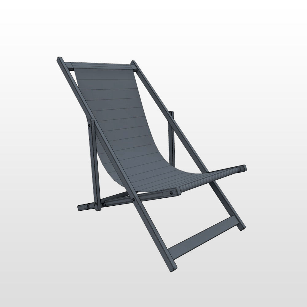 Deck Chair - Red - Weathered 3D model_4