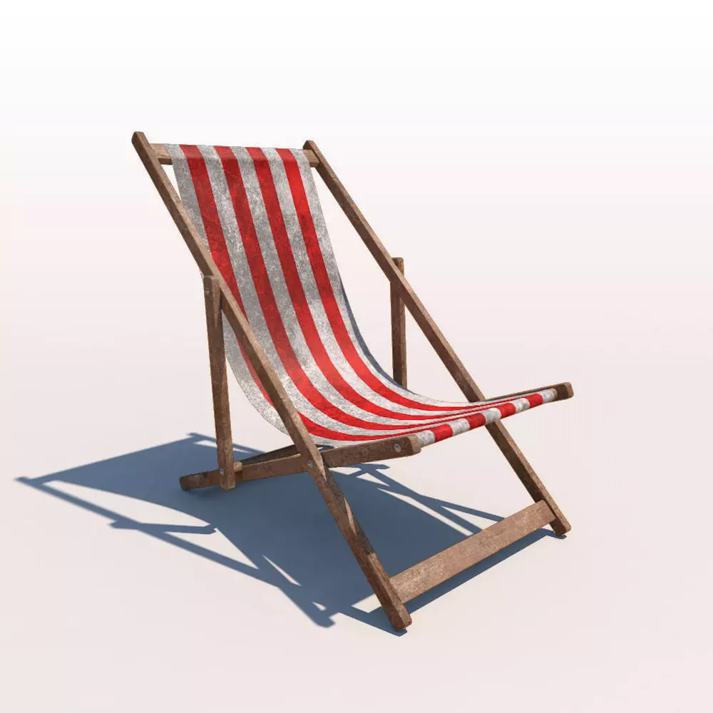 Deck Chair - Red - Weathered 3D model_0
