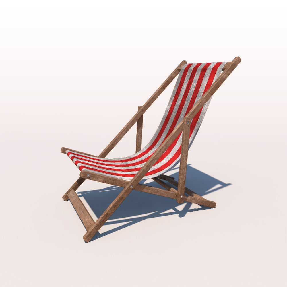 Deck Chair - Red - Weathered 3D model_1