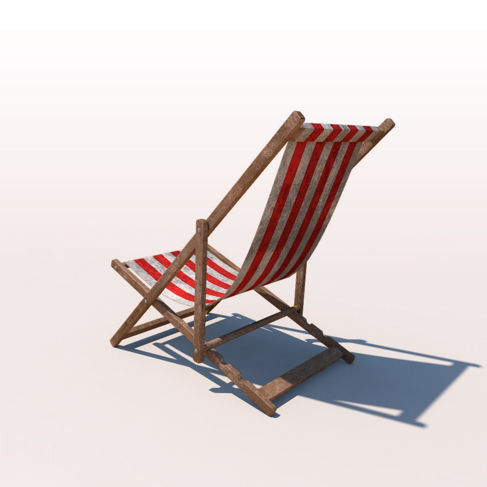 Deck Chair - Red - Weathered 3D model_2