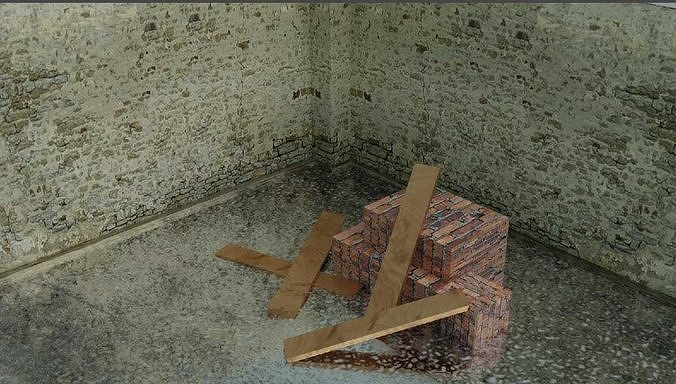 The Unstructure brick wall in middle of concrete floor Free low-poly 3D model