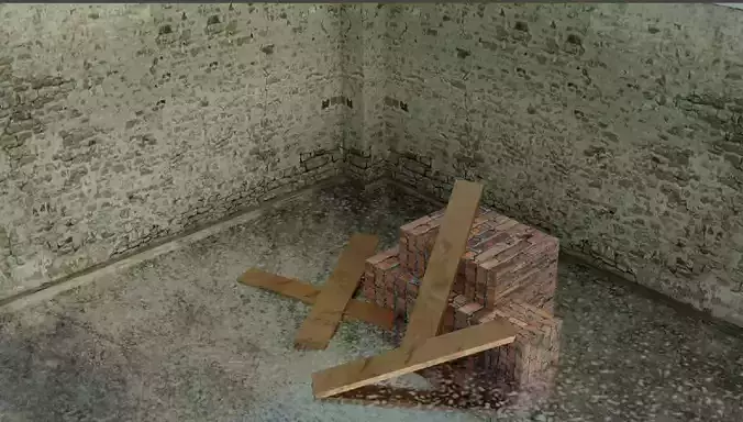 The Unstructure brick wall in middle of concrete floor