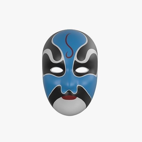 Chinese style full face mask -blue 3D model