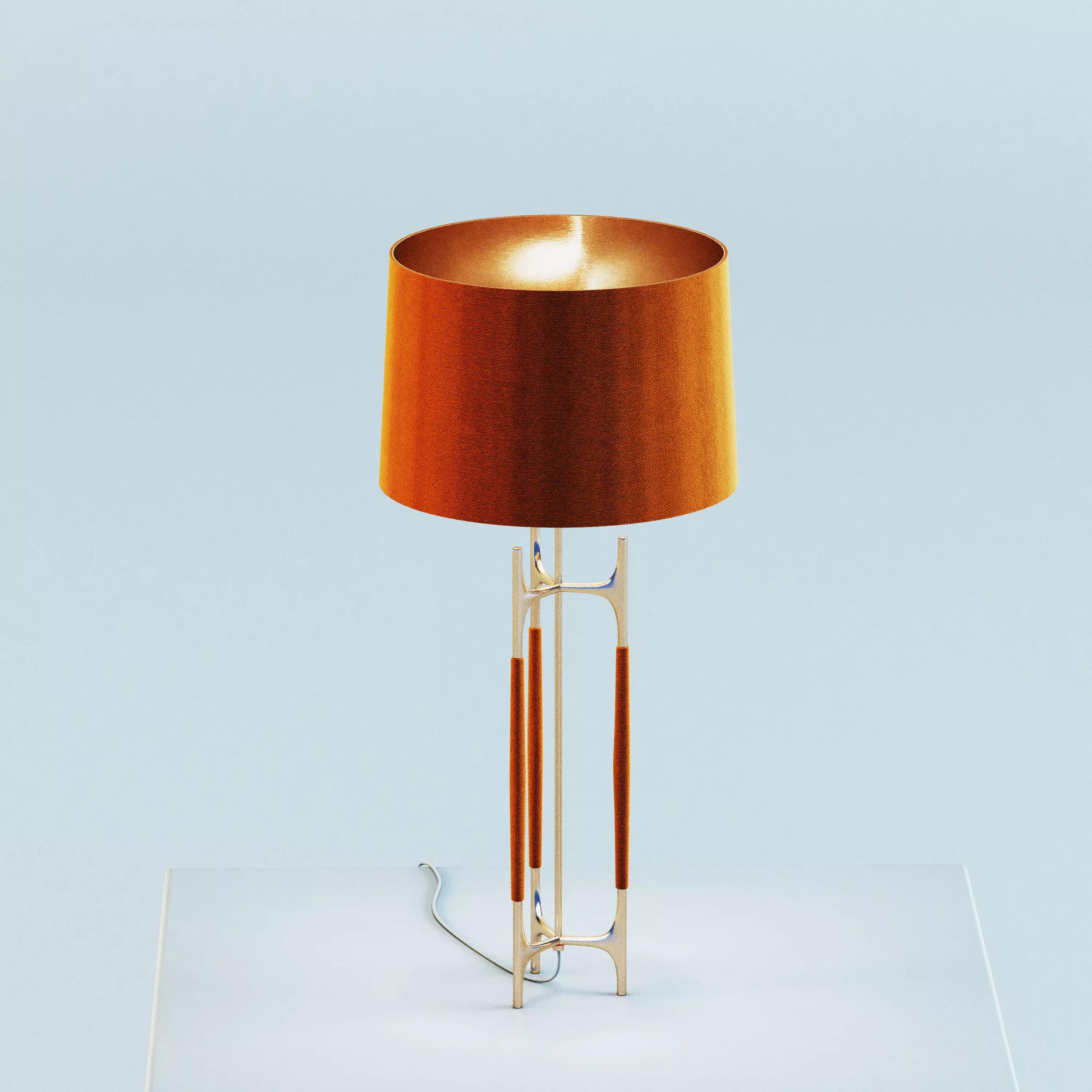 Classic Brass and Leather Table Lamp 3D model_0