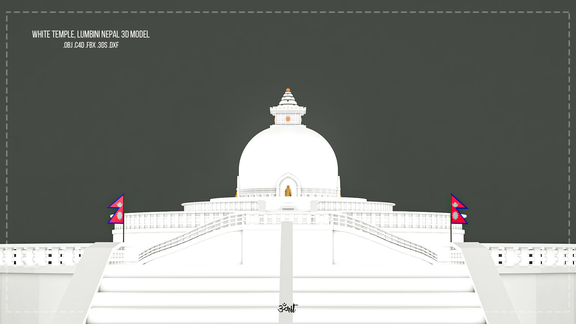 White Temple 3D Model - Lumbini Nepal 3D model_3