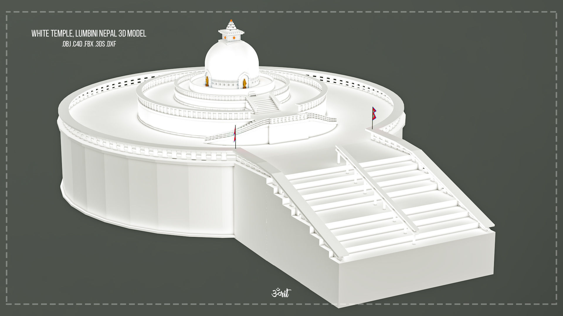 White Temple 3D Model - Lumbini Nepal 3D model_2