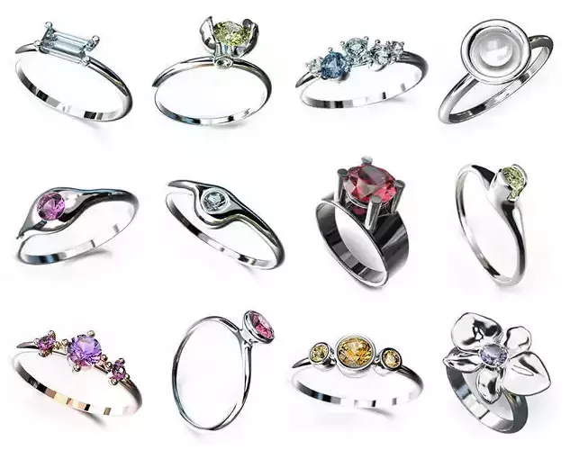 A collection of 12 thin miniature or minimalistic rings