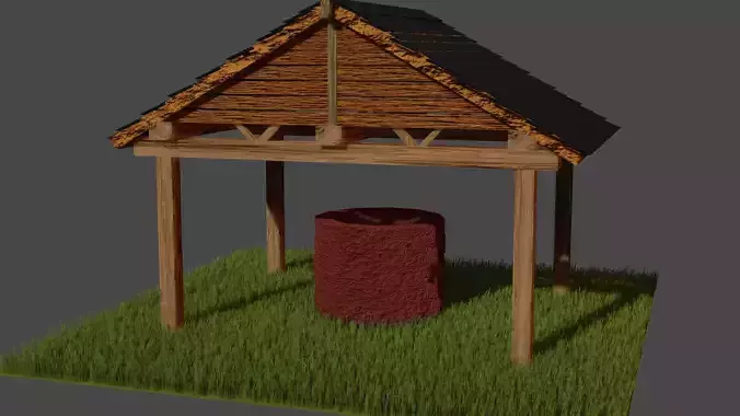 WaterWell wooden structure with barrel