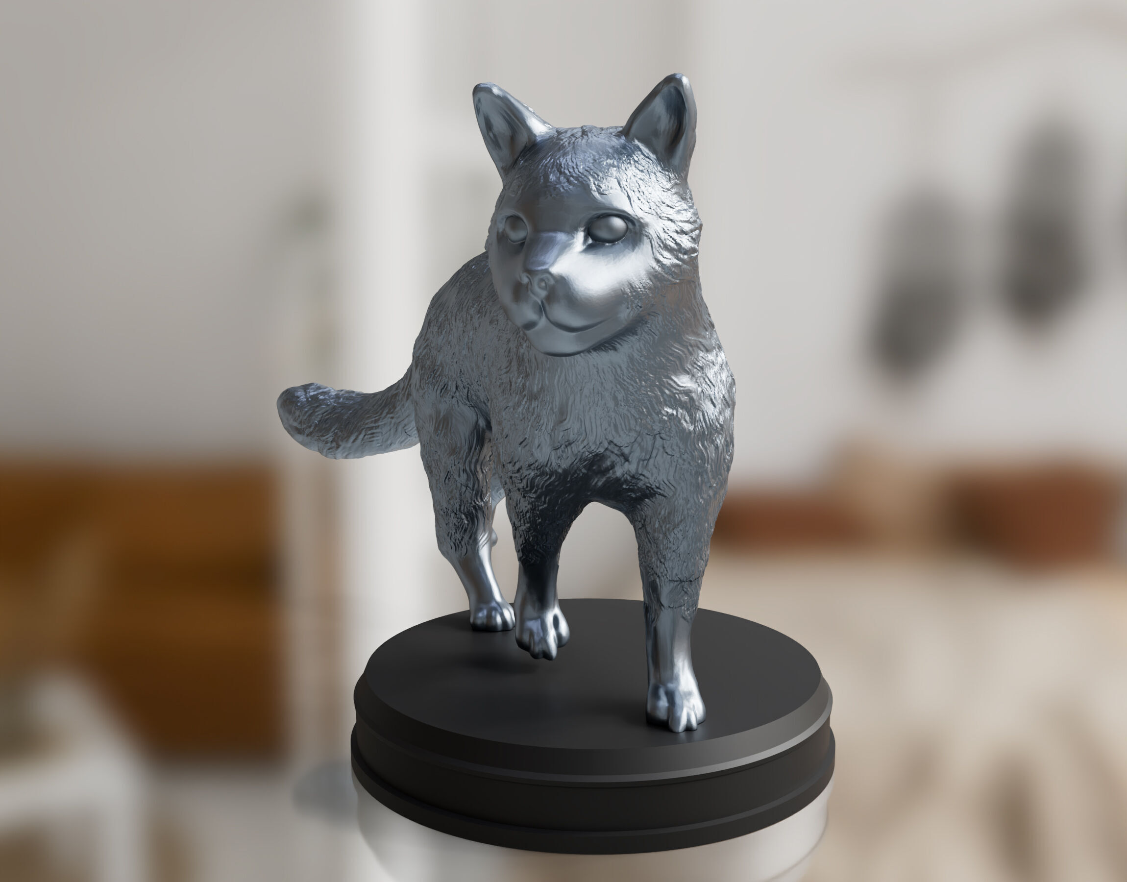 Silver Furry Cat 3D print model_1