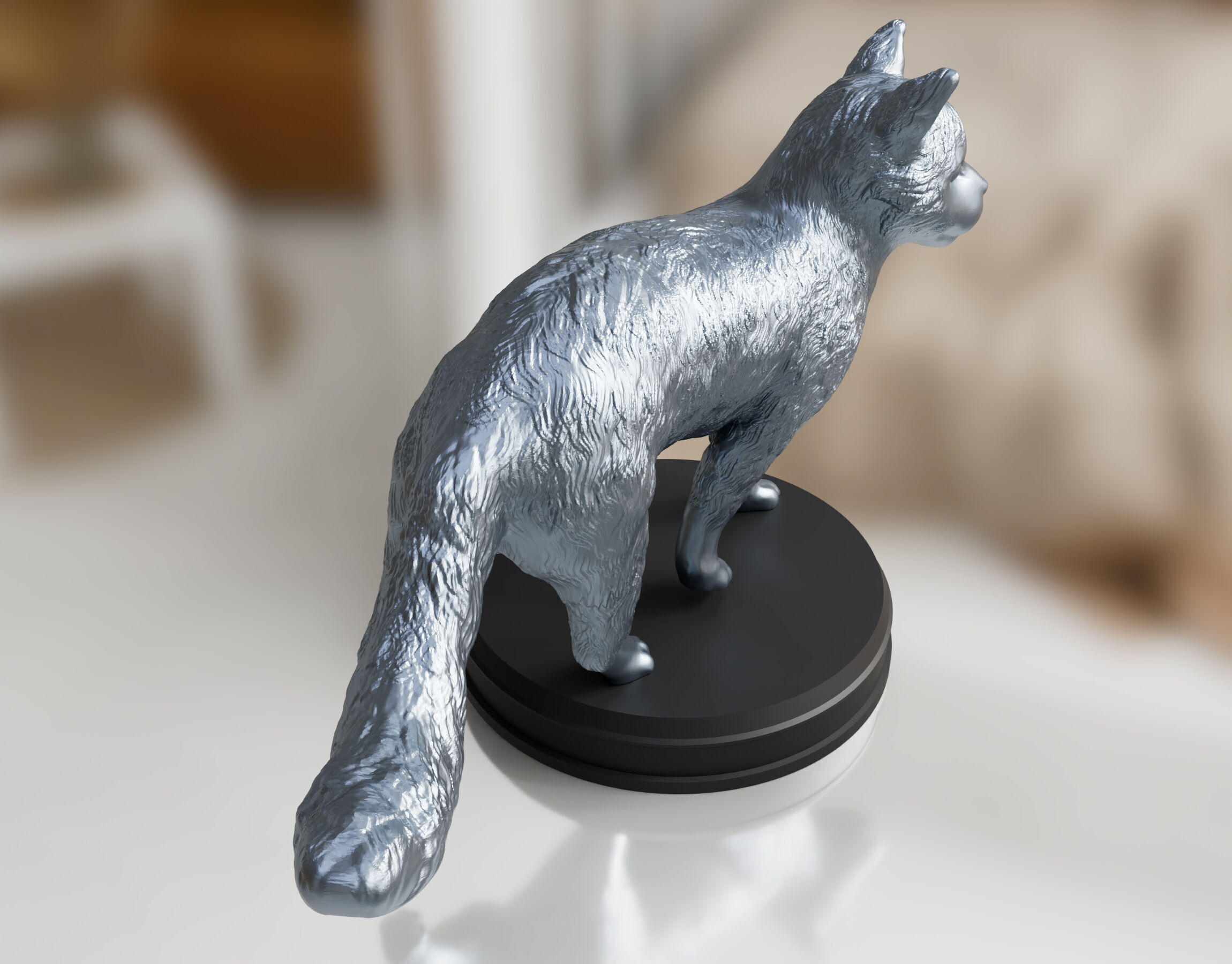 Silver Furry Cat 3D print model_3