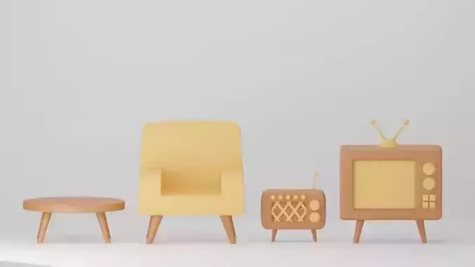 Retro furniture and decoration for design interior