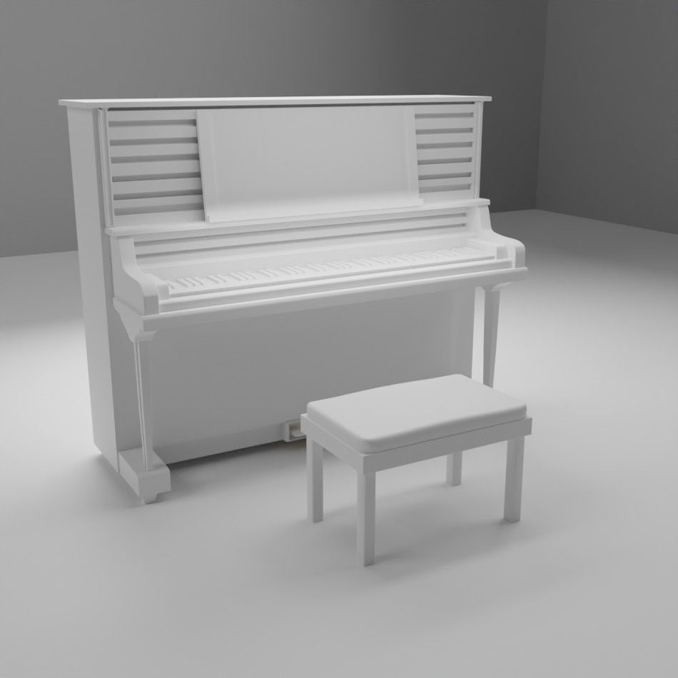 piano and stool Low-poly 3D model_1