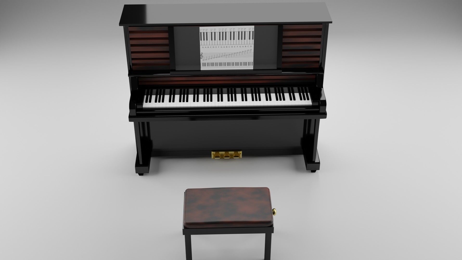 piano and stool Low-poly 3D model_7