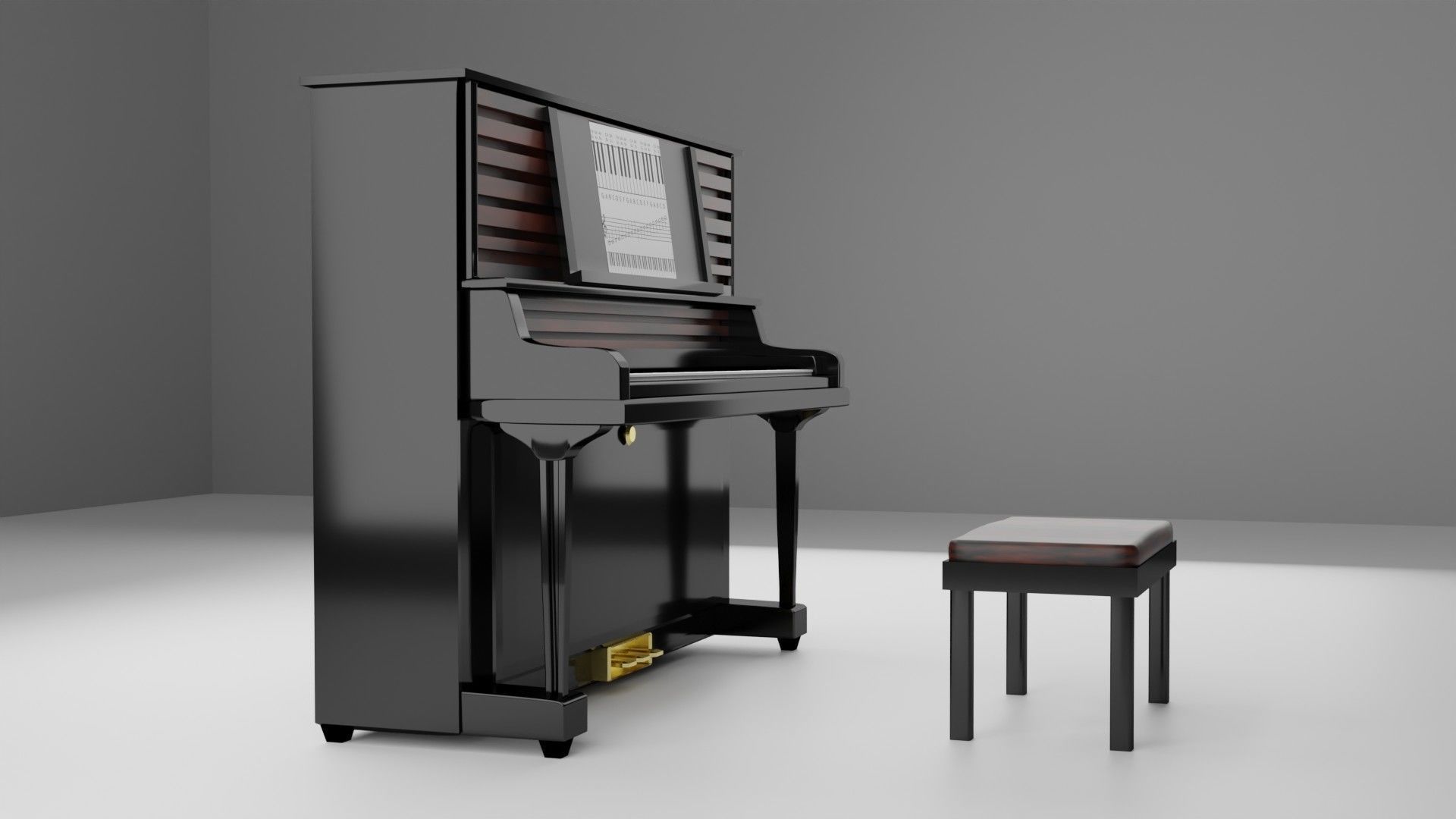 piano and stool Low-poly 3D model_6