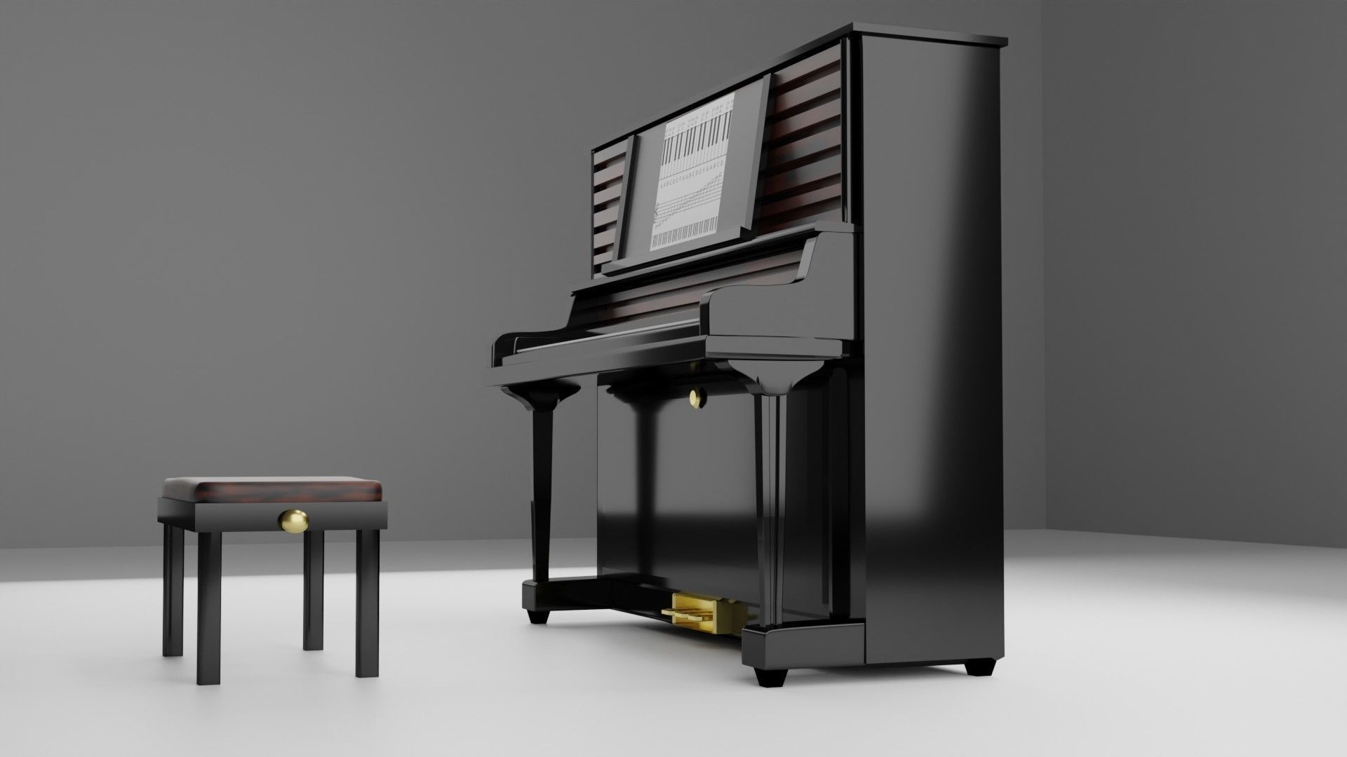 piano and stool Low-poly 3D model_5