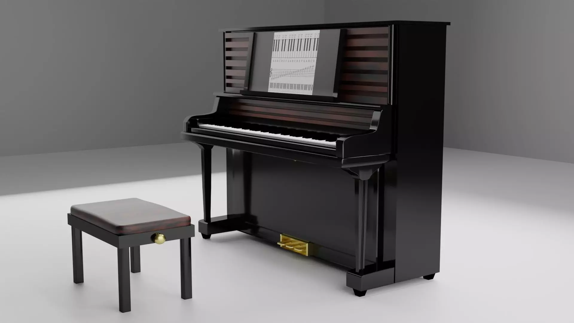 piano and stool Low-poly 3D model_0