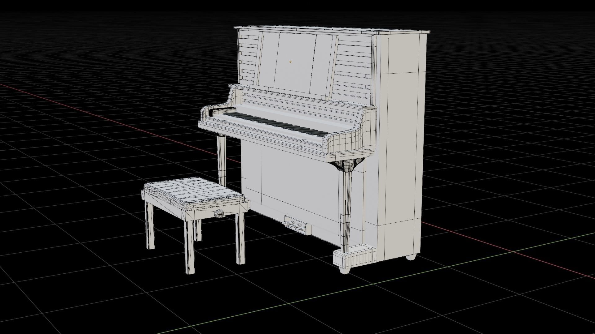 piano and stool Low-poly 3D model_9