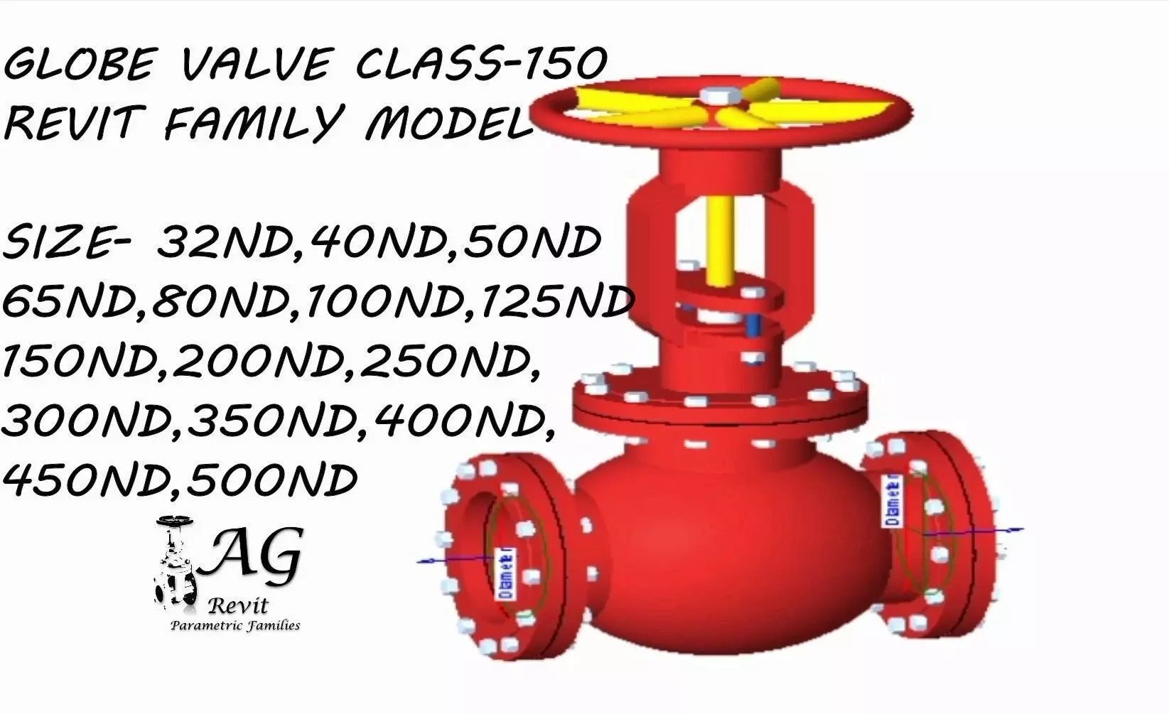 Globe Valve - Revit Family - Size 50mm - 500mm 3D model_0
