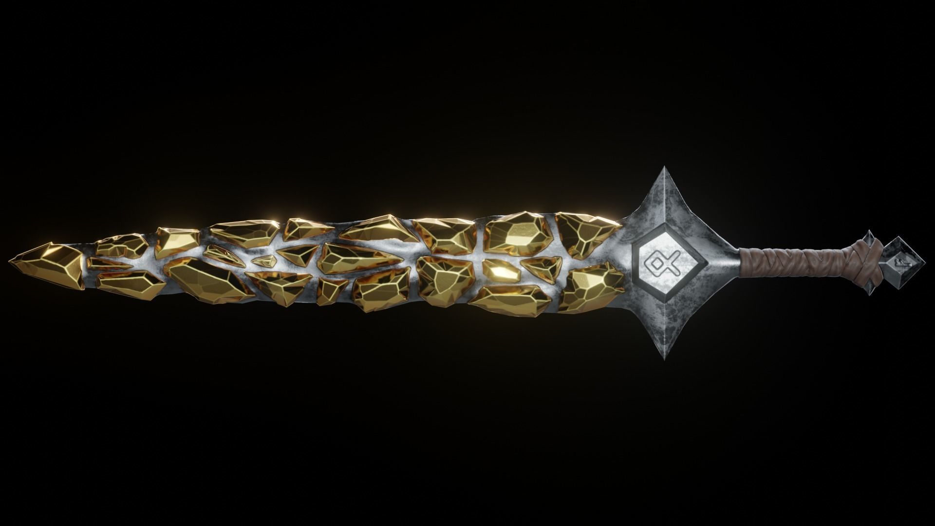 Stylized Sword Ice and Gold Crystals Melee Weapon Game Ready Low-poly 3D model_11