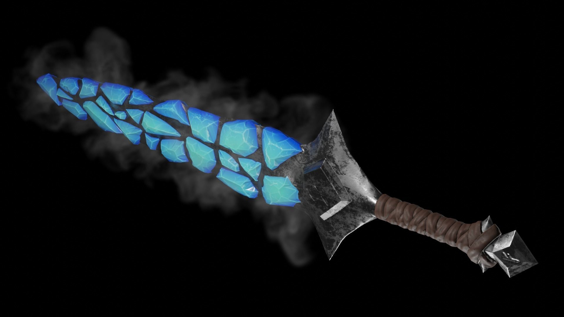 Stylized Sword Ice and Gold Crystals Melee Weapon Game Ready Low-poly 3D model_2