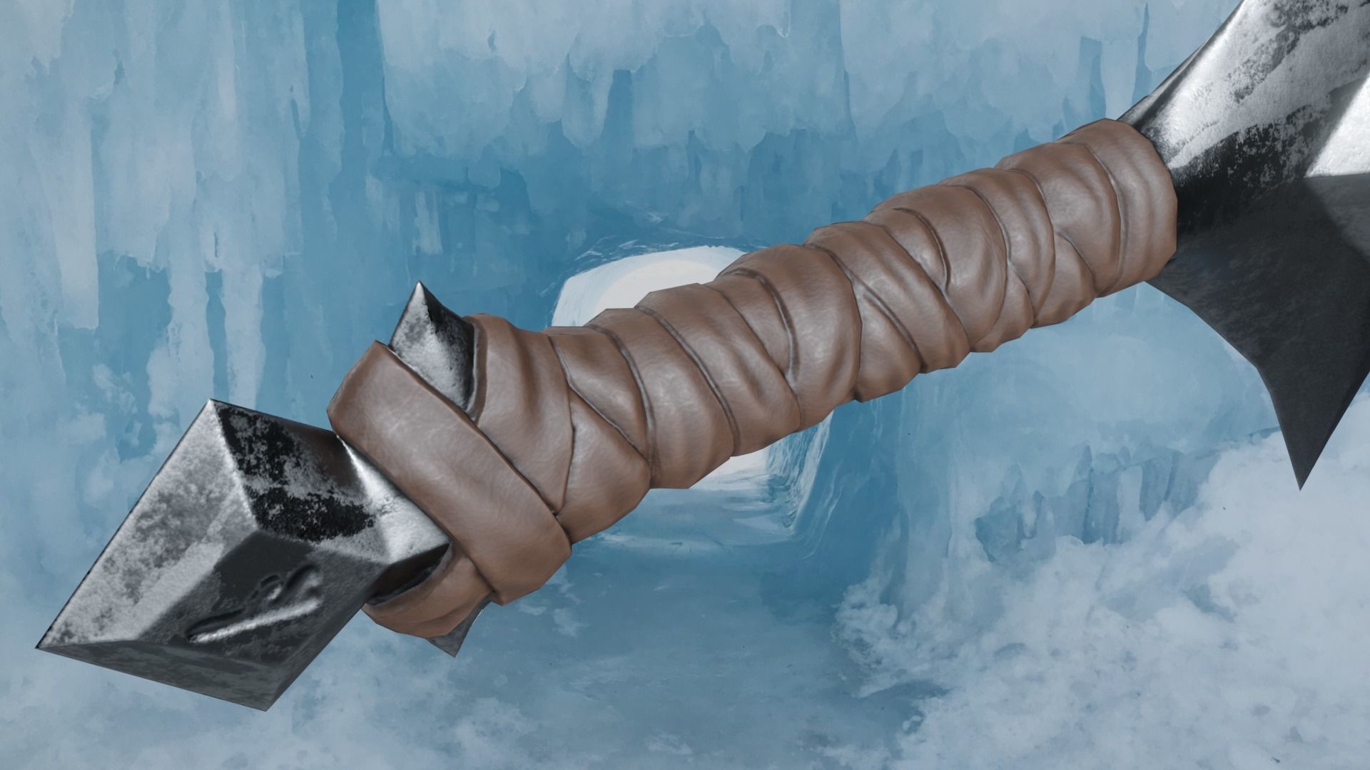 Stylized Sword Ice and Gold Crystals Melee Weapon Game Ready Low-poly 3D model_13