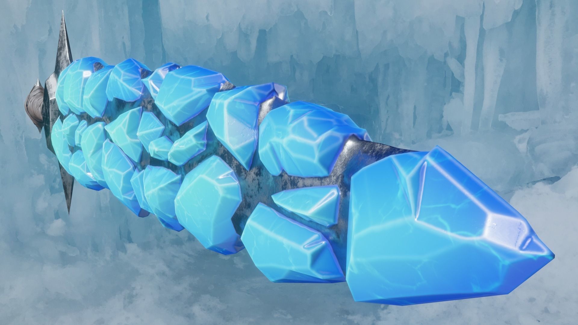 Stylized Sword Ice and Gold Crystals Melee Weapon Game Ready Low-poly 3D model_6