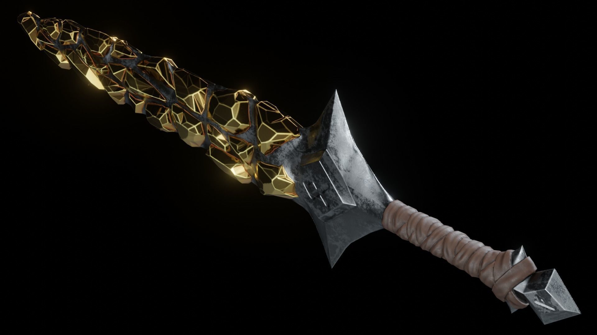 Stylized Sword Ice and Gold Crystals Melee Weapon Game Ready Low-poly 3D model_5